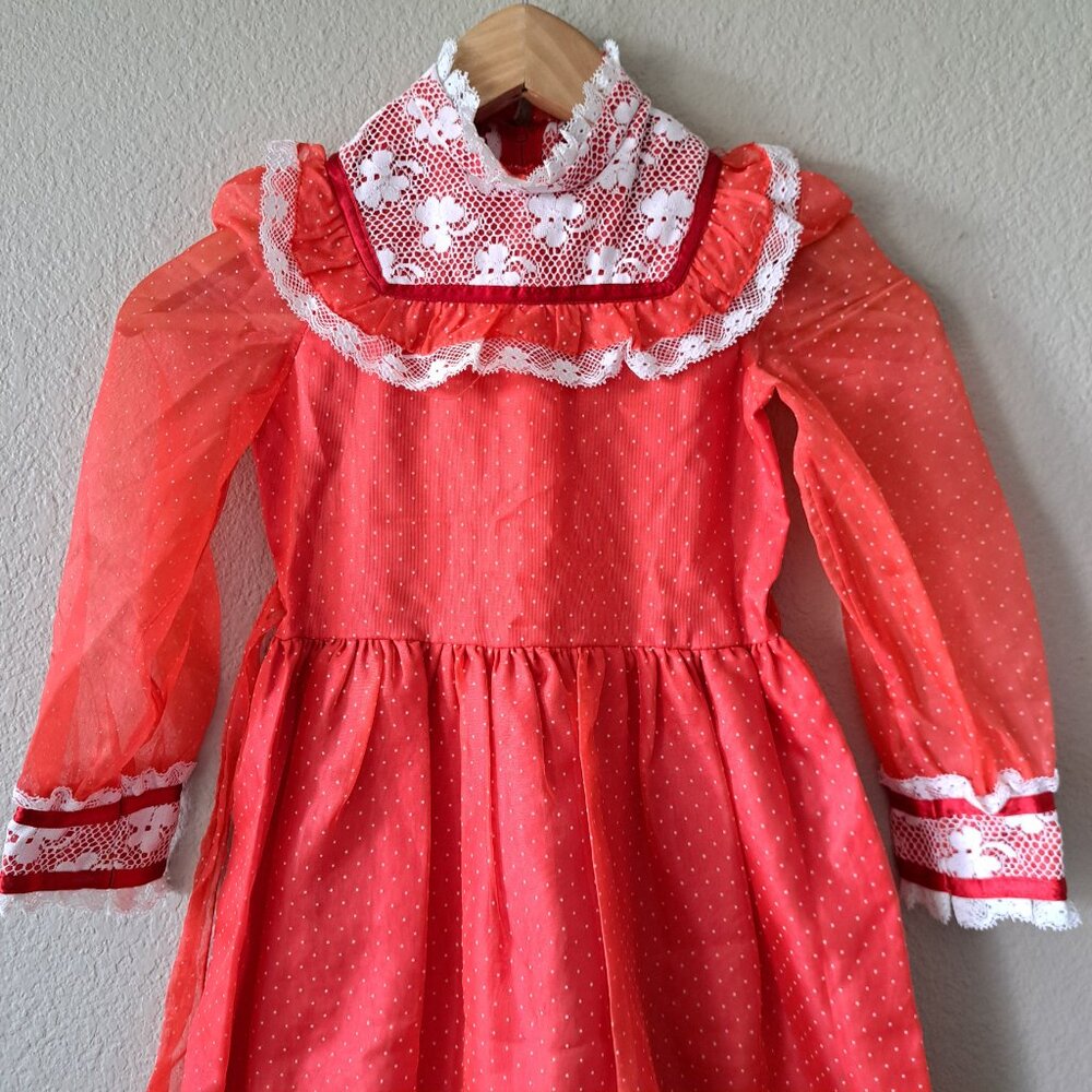Vintage Kids Red Lace Trim Theatre Costume Dress Size 6